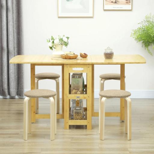 Juego de 4 Taburetes Redondos de Madera Apilables con Asiento Acolchado para Cocina Comedor Dormitorio Caqui