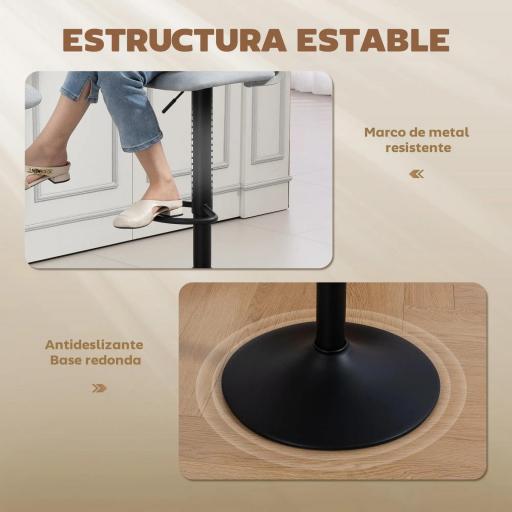Juego de 2 Taburetes de Bar Giratorios en 360° Regulables en Altura de 84-105 cm Respaldo Hueco Reposapiés Gris [5]