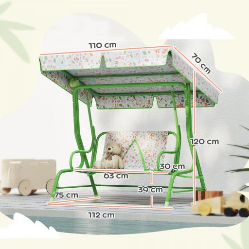 Columpio de Jardín Exterior para Niños de +3 Años con Toldo Ajustable Arnés de Seguridad 112x75x120 cm Verde [1]