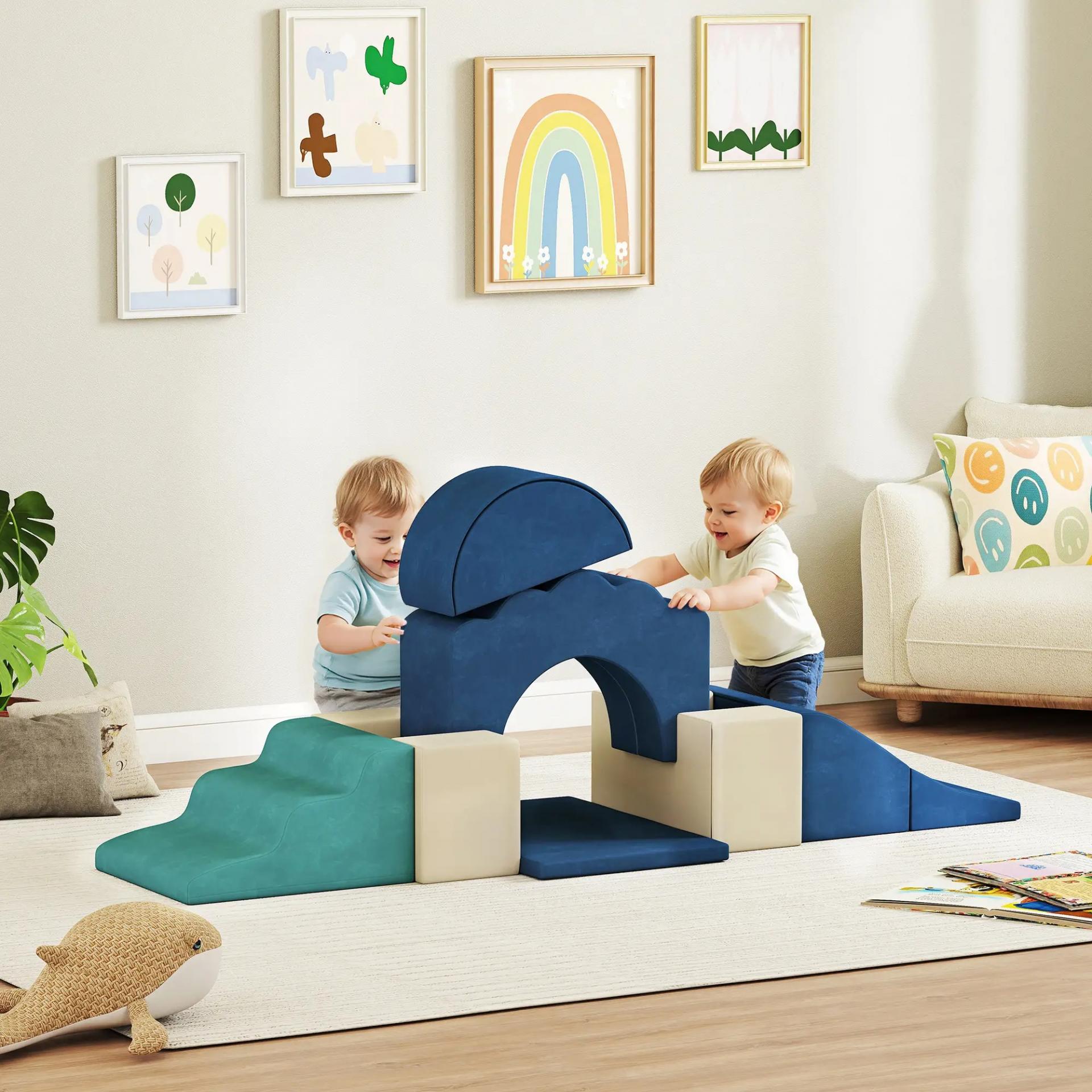 Juego de 7 Bloques de Espuma para Niños Bloques de Psicomotricidad con Base Antideslizante para 0,5-3 Años Azul Oscuro