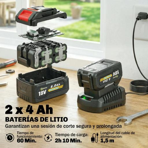 Desbrozadora Batería 18V con 2 Baterías de 4.0Ah y Cargador Barra Ajustable Cabezal y Mango Regulables Plateado [6]