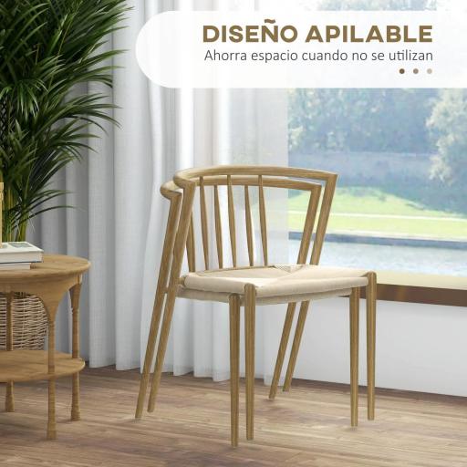 Pack de 2 Sillas de Comedor Moderno con Asiento de Cuerda de Papel Sillas de Cocina Apilables 51x51x71 cm Roble y Crema [3]