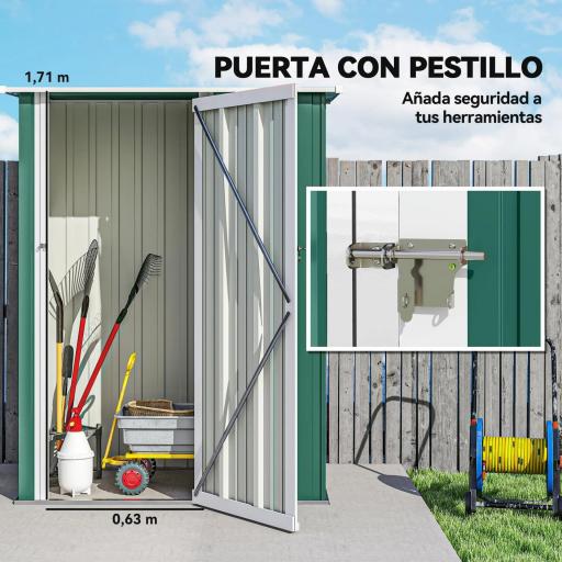 Cobertizo Exterior de Metálico con Puerta Cerradura y Orificios de Drenaje para Almacenamiento de Herramientas [7]