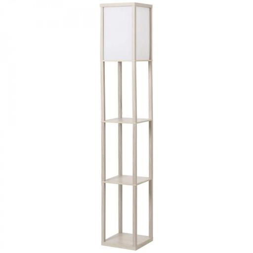 Lámpara de Pie con Estantes de Almacenaje, Lámpara de Madera Moderna, Bombilla E27, para Salón, Dormitorio, Oficina, Roble [9]