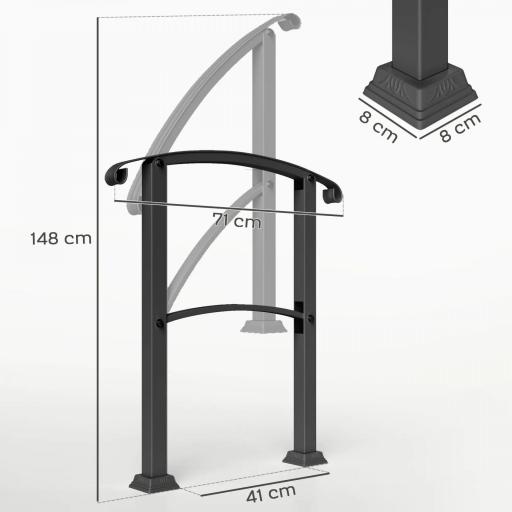 Barandilla de Escalera 71 cm con Kit de Instalación Ángulo Ajustable para 1-3 Escalones para Exterior Terraza Negro [1]