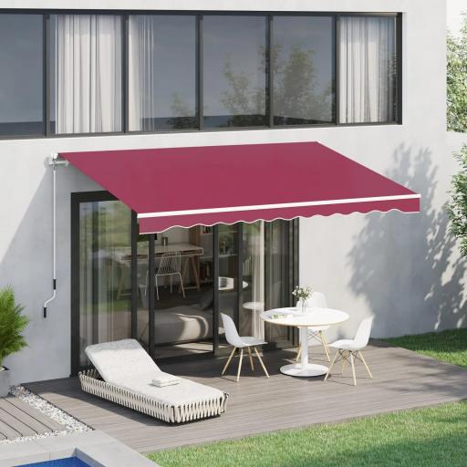 Toldo Manual 395x245 cm con Manivela Toldo Balcón Patio Terraza de Aluminio y Tejido Poliéster 280 g/m² Anti-UV Rojo