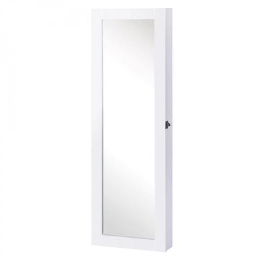 Espejo Joyero Colgante de Pared Armario de Joyería Organizador de Joyas con Ganchos y Ranuras para Collares para Dormitorio Salón 37x9,5x112 cm Blanco [9]