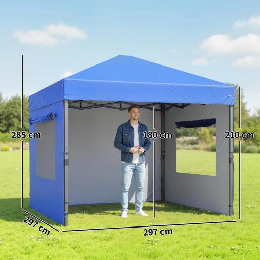 Carpa Plegable Pop-up 3x3 m con 3 Paredes 2 Ventanas Altura Ajustable UPF50+ Bolsa Transporte y Sacos de Arena Azul [1]