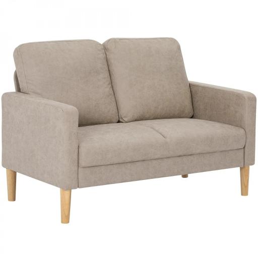 Sofá de 2 Plazas Tapizado en Microfibra con Patas de Madera Reposabrazos 130x78x85 cm Crema [6]