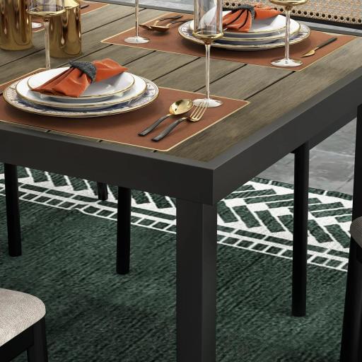 Mesa de Comedor Exterior 190x90x74 cm con Encimera de Listones y Estructura de Aluminio para Terraza Rústico y Negro [2]