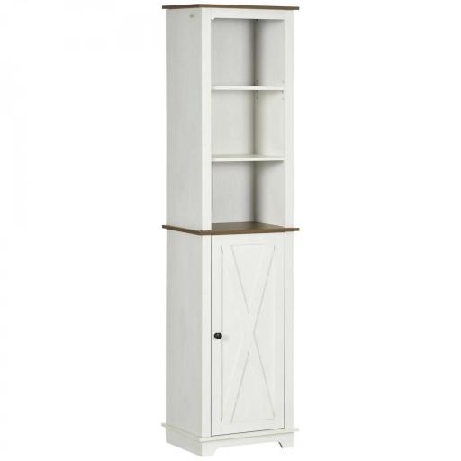 Armario Alto de Baño Mueble Columna de Baño con 3 Compartimientos Puerta y Estante Ajustable 39,5x30x160 cm Blanco [6]