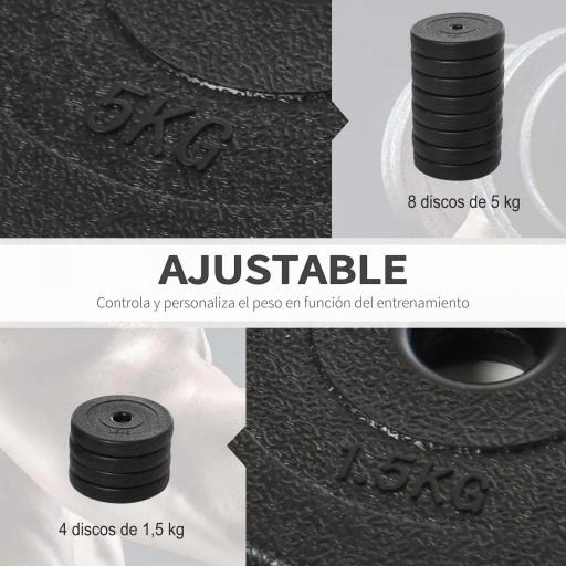 Juego de Mancuernas Ajustables con Barra de Conexión de Acero y Discos Desmontables 8x5 kg 4x1,5 kg Total 50 kg Negro [4]