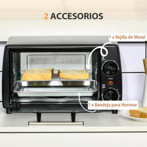 Horno Eléctrico Sobremesa 10L 750W Horno Eléctrico Pequeño Temperatura 230 ℃ y Temporizador 36,5x26x22 cm Negro [7]