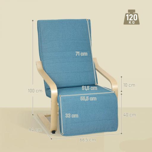 Sillón de Salón con Reposapiés Ajustable Butaca Tapizada en Lino Sintético para Oficina Dormitorio 66,5x94x100cm Azul [1]