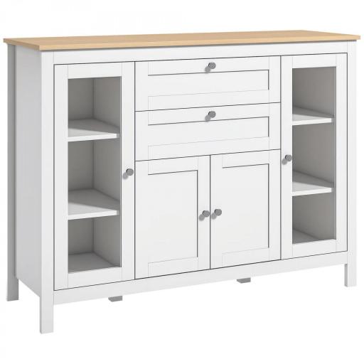 Aparador de Cocina con Armario 2 Cajones 2 Puertas de Vidrio y Estantes Ajustables Muebles Auxiliar de Almacenaje para Comedor Salón 120x40x90 cm Blanco [8]