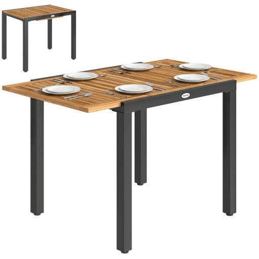 Mesa de Jardín Extensible 120/80x70 cm Estructura de Acero y Tablero de Madera de Acacia para 4-6 Personas Natural [9]
