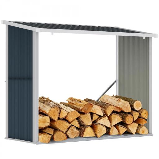 Casetilla para Leña Acero Galvanizado Cobertizo Leñero de Almacenamiento de Troncos con Techo Inclinado para Jardín Terraza Exterior 185x84x133,5/148,5 cm Gris [9]