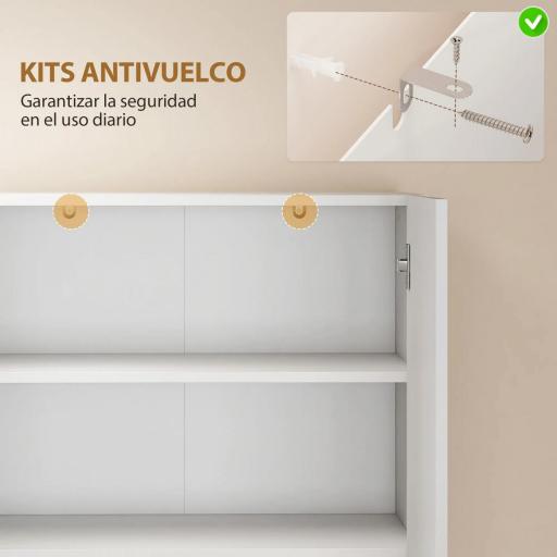 Alacena de Cocina con 4 Puertas Compartimento Abierto Estantes Ajustables 68x34x180 cm Blanco Brillo [3]