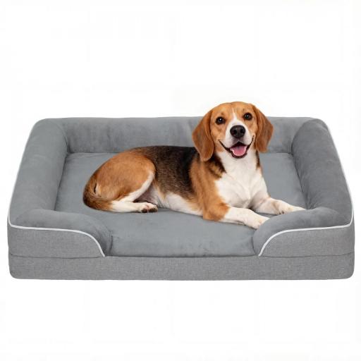 Cama para Perros Medianos Cama para Gatos con Base Antideslizante Funda Extraíble y Lavable 91,5x68,5x16,5 cm Gris [8]