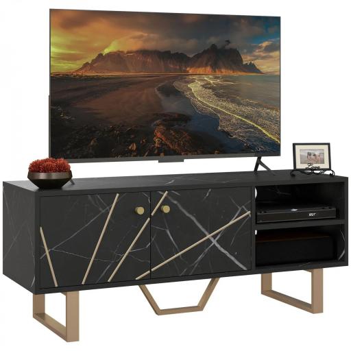 Mesa de TV con 2 Puertas Estante Ajustable y Efecto Mármol Mueble de TV para Salón para Televisores de 50 Pulgadas Negro [9]
