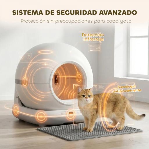 Arenero Gatos Autolimpiable 72L Extragrande Control por APP Control de Olores y Ruido Sensores de Seguridad Alfombrilla [5]