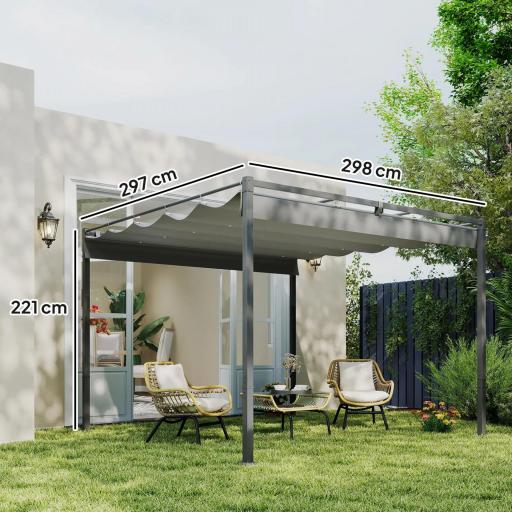 Pérgola con Techo Retráctil Pérgola de 3x3 m con Cierre Magnético Protección UV30+ Pabellón para Jardín Patio Gris [4]