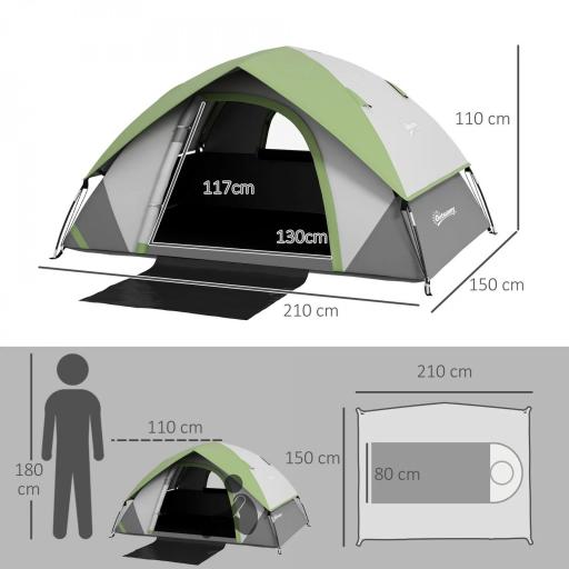 Tienda de Campaña Plegable para 2 Personas con Ventana y Bolsa Impermeable 3000 mm 210x150x110 cm Gris y Verde [1]