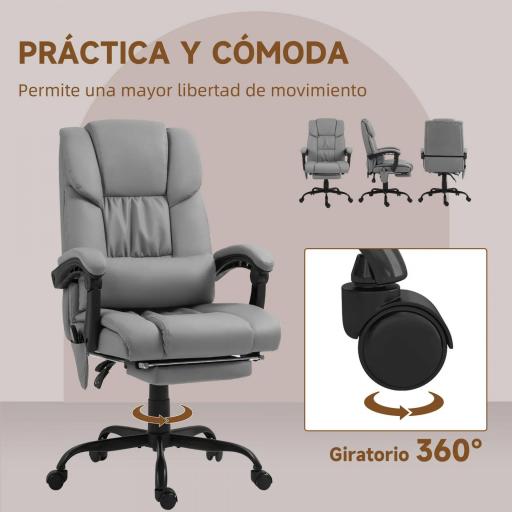 Silla de Oficina con Masaje de 6 Puntos Respaldo Alto Reclinable Altura Ajustable Reposapiés y Mando a Distancia Gris [2]