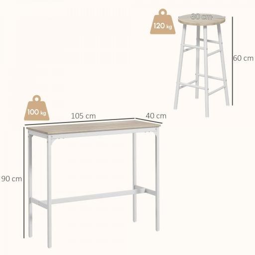 Mesa Alta de Cocina con Taburetes Marco de Acero Estilo Industrial Mesa Alta para Comedor Natural y Blanco [1]