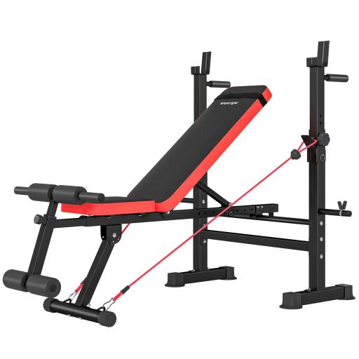 Banco de Musculación Carga 420 kg con Soporte para Barra y Respaldo Ajustable para Entrenamiento en Casa Gimnasio [9]