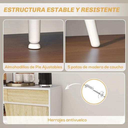Aparador Moderno con Cajones Estantes Abiertos y Almacenaje Ajustable Para Sala o Comedor 120x39x77 cm Blanco y Natural [3]