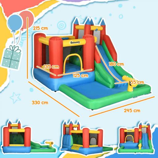 Castillo Inflable para Niños +3 Años con Tobogán Trampolín Piscina y Bolsa de Transporte 330x245x215 cm Multicolor [5]
