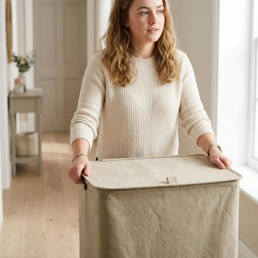 Cesto de Ropa Sucia con Tapa y Ruedas 50L Cesta de Ropa Sucia Plegable con Bolsa con Cordón Extraíble 40x30x65 cm Camel [2]