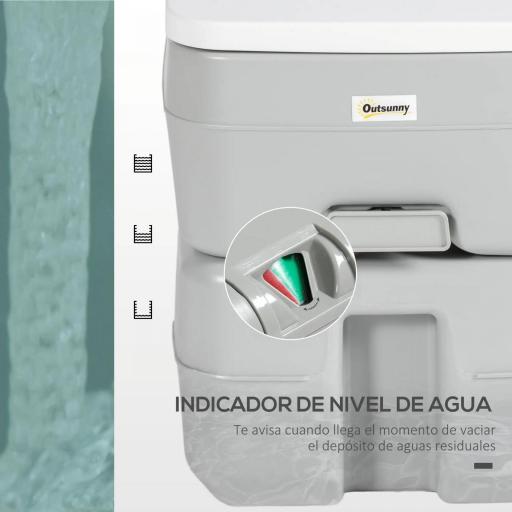 Inodoro Portátil 20L con Indicador de Nivel Carga 150 kg para Camping Viaje Ancianos Caravana Barco 33x40x43 cm Gris [5]