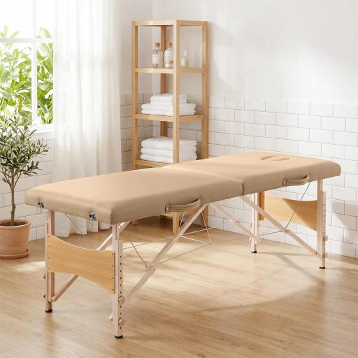 Camilla de Masaje Plegable con Marco de Madera con Altura Regulable y Bolsa de Transporte 186x60x61-87 cm Marrón [0]