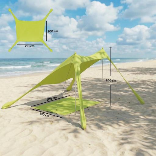 Carpa Playa Plegable con Esterilla UPF50+ Postes de Aluminio Pala Estacas y Bolsa de Transporte Verde [1]