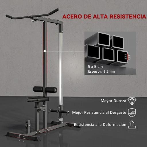 Máquina de Musculación Estación de Entrenamiento para Jalón al Pecho con Polea y Asiento Regulable para Entrenamiento en Gimnasio Hogar Oficina Carga Máx. 100 kg 107x120x190 cm Negro [3]