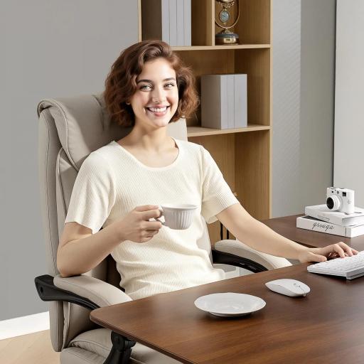 Silla de Escritorio con Reposapiés Respaldo Reclinable Acolchado Grueso Tapizada en Cuero Sintético Caqui [6]