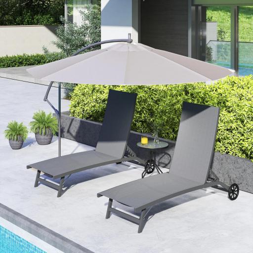 Juego de 2 Tumbonas Reclinables de Jardín de Aluminio con Respaldo Ajustable y Ruedas 165x66x102 cm Gris Oscuro [6]