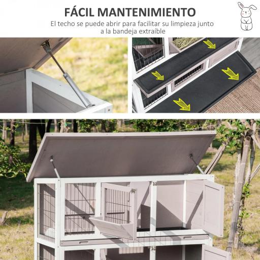 Conejera de Madera Exterior de 2 Niveles Jaula para 1-2 Conejos con Techo Abrible Comedero Bandejas Extraíbles Rampa y Puertas con Cerradura 122x50x101 cm Marrón [3]