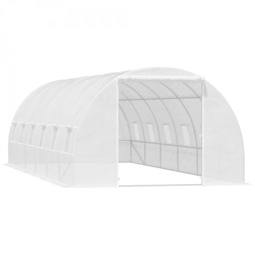 Invernadero de Exterior Invernadero de Túnel 8x3x2 m Invernadero de Jardín con 12 Ventanas y Puerta Enrollable para Cultivo Plantas Tomates Verduras Acero y PE 140 g/m² Blanco [8]