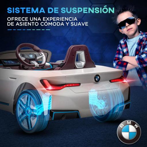 Coche Eléctrico para Niños 37-72 Meses Autorización BMW I4 con Control Remoto y Cinturón de Seguridad 115x67x45cm Blanco [2]