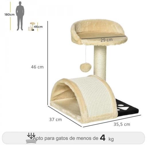 Árbol Rascador para Gatos Pequeños Altura 46 cm de 2 Niveles Árbol para Gatos con Poste Tablero para Rascar Plataformas y Juguete de Bola Colgante 35,5x37x46 cm Beige [1]