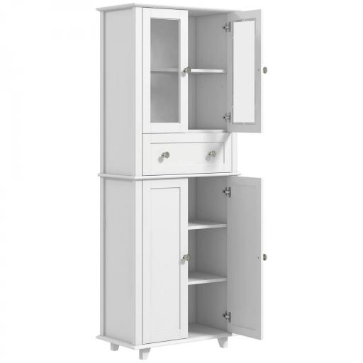 Alacena de Cocina Despensa Armario de Cocina con 2 Puertas de Vidrio Templado Cajón 61x35x168,5 cm Blanco [9]