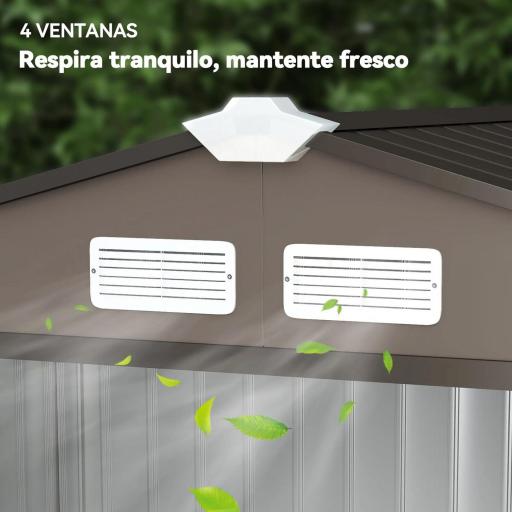 Caseta de Jardín Exterior con Base de Refuerzo Sin Suelo 213x130x185 cm con 2 Puertas Correderas y 4 Ventanas Marrón [4]