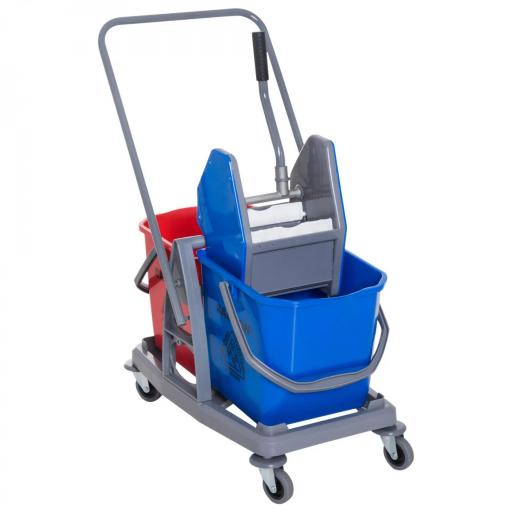 Carro de Limpieza Profesional Carro de Fregado de Metal con 2 Cubos de 25 Litros Extraíbles Escurridor Prensa Manual y 4 Ruedas 73x45x92 cm Rojo y Azul [8]