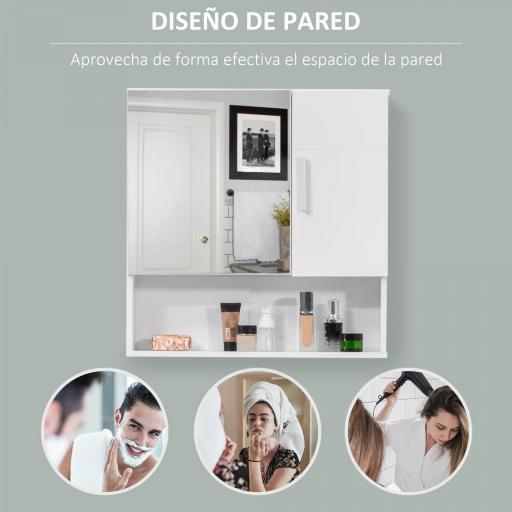 Armario de Baño con Espejo Mueble Colgante de Aseo con 2 Puertas y 2 Estantes Ajustables Interiores 54x15,2x55,3 cm Blanco [2]