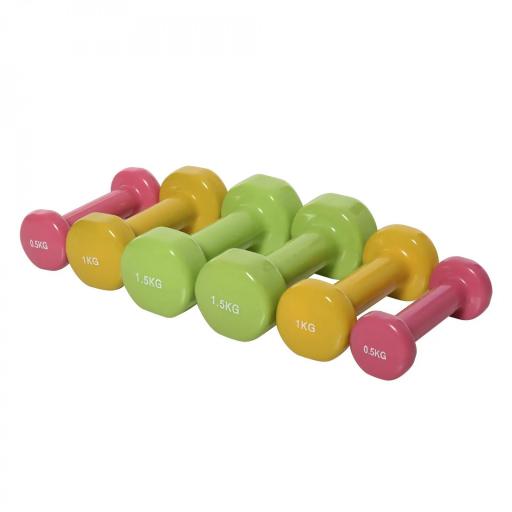 Juego de 6 Mancuernas Hexagonales de 1,5kg 1kg y 0,5kg con Revestimiento de Neopreno con Maletín 43x18x7,5 cm Multicolor [9]