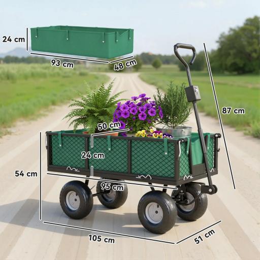 Carrito de Jardín con Ruedas Grandes Asa Ajustable y Bolsa Impermeable Removible Carga 300 kg 105x51x54 cm Verde [7]