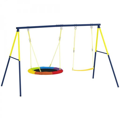 Columpio para Bebés Cuerdas Ajustables Soporte de Acero Carga 150 kg para 3 Niños de 3-8 Años Multicolor [10]